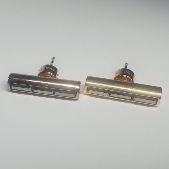 Michael Kors Gold Barrel Earrings with Black Stones - Picture 8 of 11